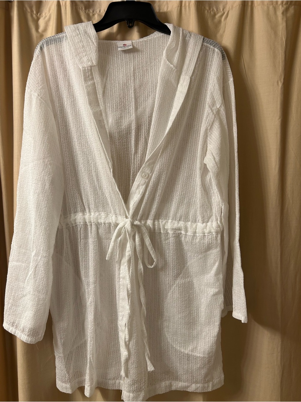 White Hooded Women's Swim Cover-Up with Tie Waist